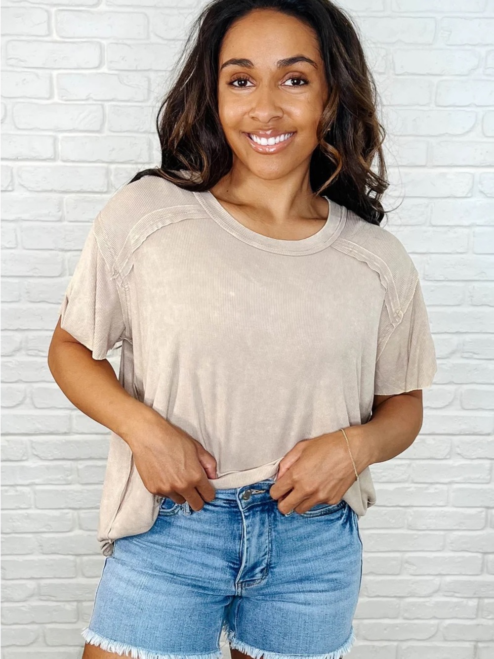 Zenana Washed Ribbed Boat Neck Top Ash Mocha Women’s L/XL 🤎✨
